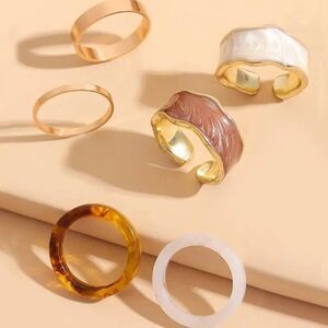 6pcs Set French Court Style Retro Stacking Chunky Rings Gold